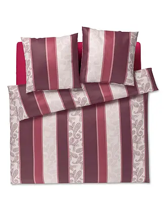 JOOP | Satin Bettwäsche PAISLEY STRIPES 2x70x90cm/140x200cm Dkl Rot | 